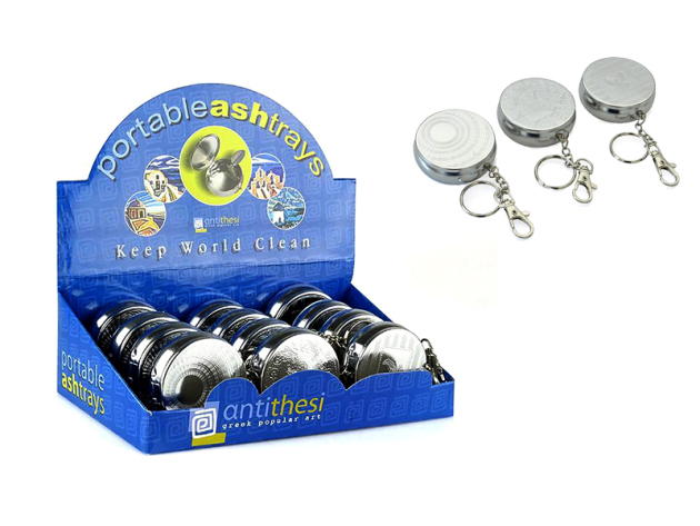 Taschenascher "Chrom" mit Schlüsselanhänger, 1,5 x 5 cm, 12er Display