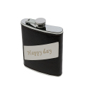 Flachmann "Happy Day - Lederoptik-Textur" Schwarz 8oz
