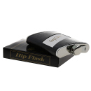 Flachmann "Happy Day - Lederoptik-Textur" Schwarz 8oz