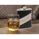 Flachmann "Happy Day - Lederoptik-Textur" Schwarz 8oz