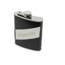 Flachmann "Happy Day - Lederoptik-Textur" Dunkelbraun 8oz