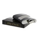 Flachmann "Happy Day - Lederoptik-Textur" Dunkelbraun 8oz