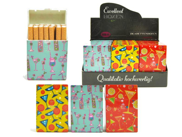 Zigarettenboxen "Cocktail", Füllmenge: 21 Zig., 12er Display, mit einer Tast-Funktion