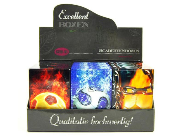 Cigarette Boxes "Fußballkraft", capacity: 21 cigs., 12p display, with pressable button