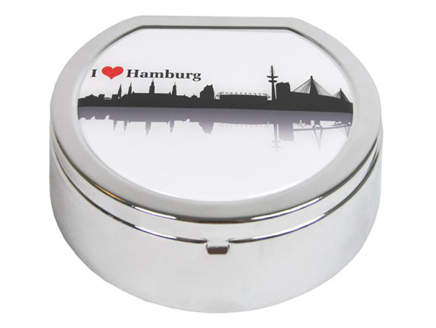 Aschenbecher "I love Hamburg" chrom mit Deckel rauchfrei, 140x 45mm