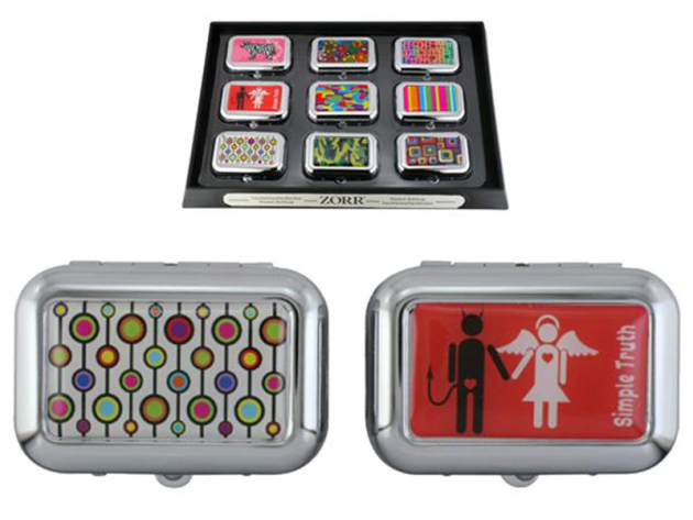 Taschenascher "Rechteckig" div. Motive, 2 x 4 x 6 cm, 9er Display