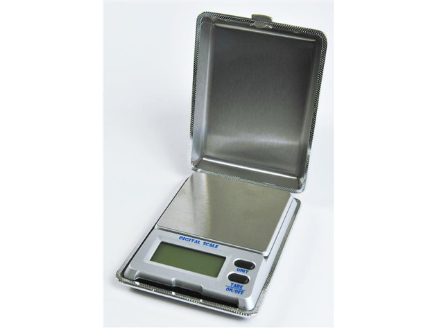 Digitalwaage Metall mit Deckel 500g/0.1g, 90x65x15 mm