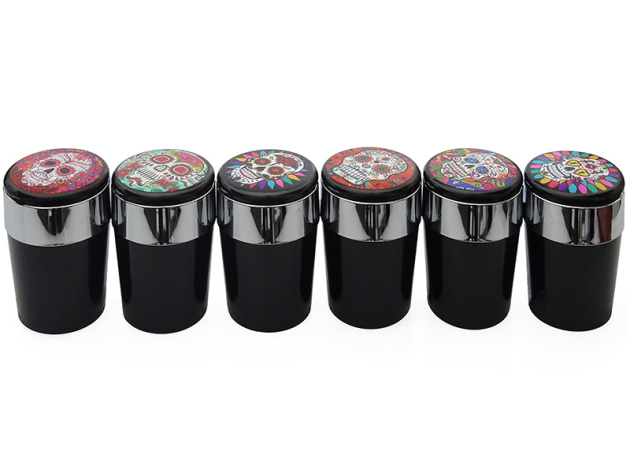 Car-Ashtray "Totenkopf-Bunt" with LED, 11 x 7,5 cm, 6p display