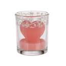 Heart-Shaped Candle in Glas with decoration, 6 x 5 cm, 3 colours assorted, 12 pcs. Display