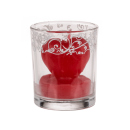 Heart-Shaped Candle in Glas with decoration, 6 x 5 cm, 3 colours assorted, 12 pcs. Display
