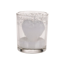 Heart-Shaped Candle in Glas with decoration, 6 x 5 cm, 3 colours assorted, 12 pcs. Display