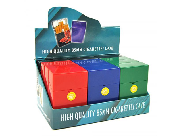 Zigarettenboxen "Bunt-Uni", Füllmenge: 20 Zig., 12er Display, mit einer Tast-Funktion