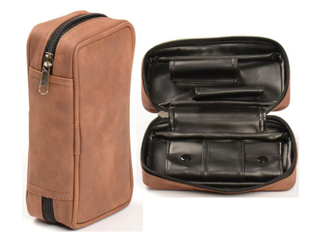 Pipe Bag imitation leather  Brown 2p, with tobacco pouch