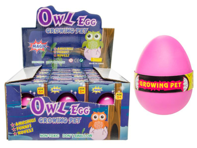 Wachsende Eule im Ei, 5,5 x 7,5 x 10,5 cm, 12er Display