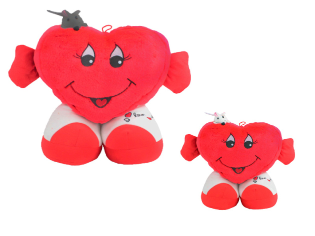 Plüsch Herz, 15cm, mit Maus, 2-fach sortiert, einzeln