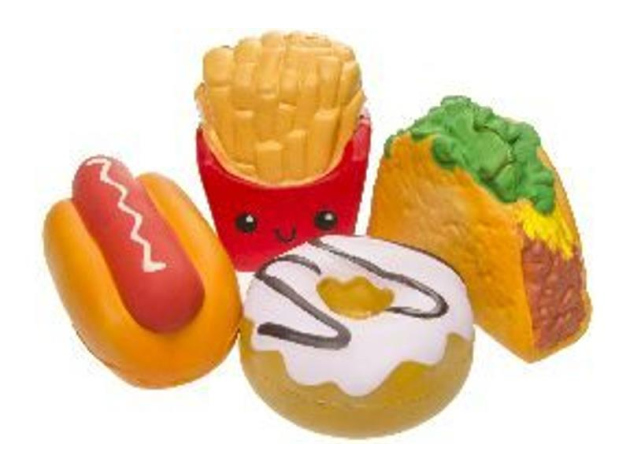 Squeezing Fast-Food 4-fold assorted, 7 x 11 cm/ 9 x 13 cm, 24p Display