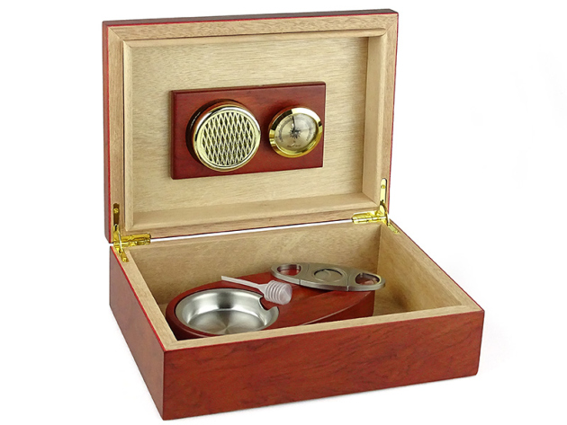 Humidor-Set inkl. Zigarrenascher und Zigarrenabschneider, bordeaux-rot  24x18x9cm