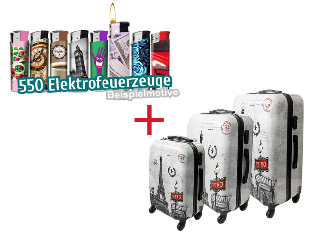 550 Motiv-Electric Lighters + 3 pcs. Suitcase-Set "Paris" free on top