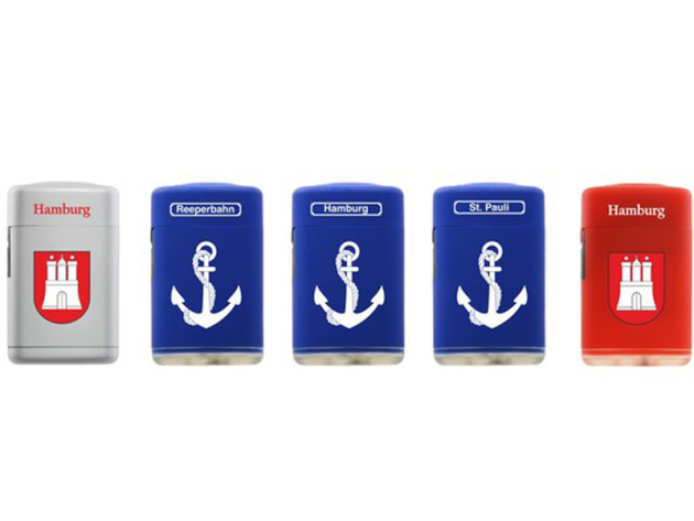 Sturmfeuerzeuge "Hamburg 3D" Blaue Jet-Flamme 25er Display