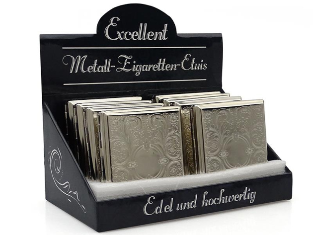 Cigarette Case display 8x "Floral Metall" with clasp, capacity 20 cigarettes