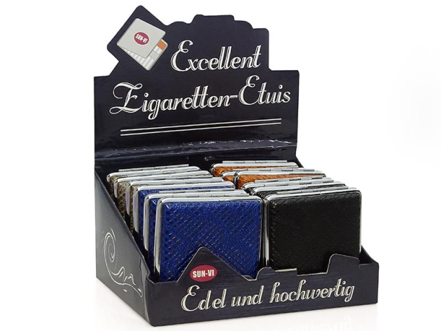 Cigarette Case display 12x "Schlangenhaut" with rubber band, capacity 20 cigarettes