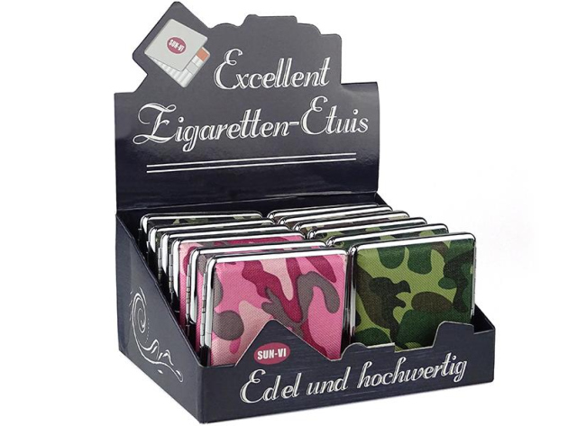 Cigarette Case display 12x "Camouflage" with clasp, capacity 20 cigarettes