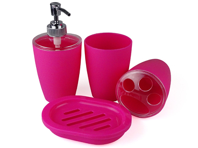 Bath Set Plastic Pink 4 pieces