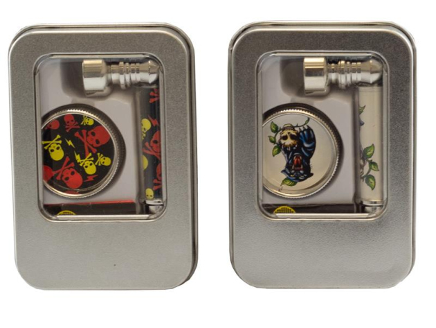 Handpfeifen-Set "Totenkopf und Tiger" 3tlg. mit Grinder und Siebe; einzeln