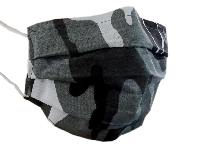 Mundbedeckung Camouflage schwarz-grau 100 % Baumwolle mit Nasenbügel (Aus hygienischen Gründen ist eine Rücknahme ausgeschlossen!)