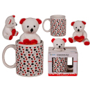 Weißer Becher mit Herzchen & Plüsch-Teddy