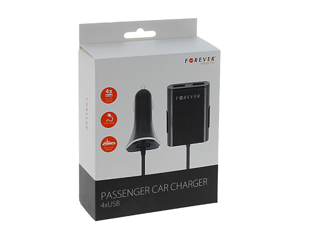 Forever KFZ-Adapter 4x USB-Anschlüßen, schwarz