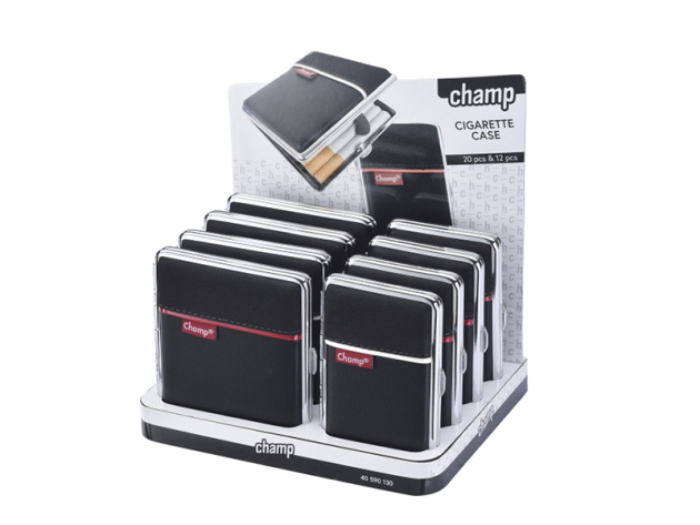 Zigarettenetui "Schwarz/roter Streifen" für 20 Zig./12 Zig., mit Spange, 12er Display