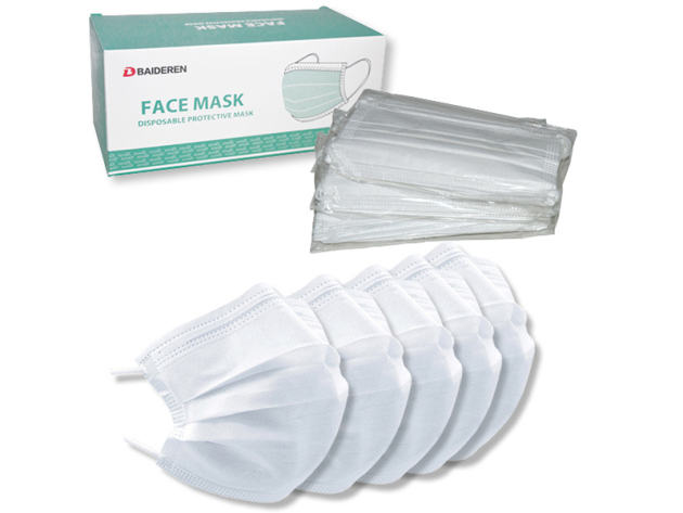 Mundbedeckung "Face Mask" weiß, 3-lagig, 50er Display