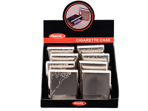 Zigarettenetui "EXQUISITE" Metall chrom, für 18 Zig., mit Gummiband, 8er Display
