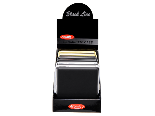 Zigarettenetui "BLACK LINE" Metall, für 18 Zig., mit Gummiband, 6er Display