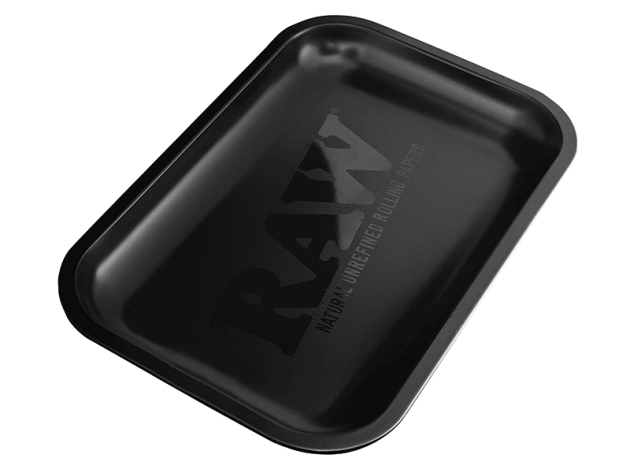 RAW Rolling Tray Drehunterlage Metall - "Murdered", Black Matte;  klein 27,5 x 17,5 cm