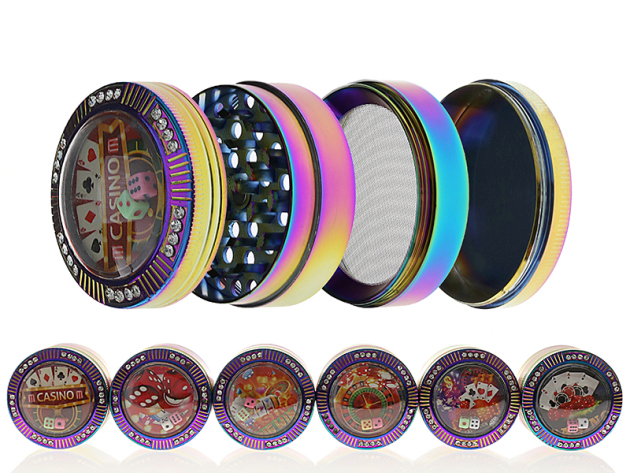 Grinder "Casino" Metall, 6 versch.Motive; 4-tlg.; 52 x 43,5 mm; einzeln
