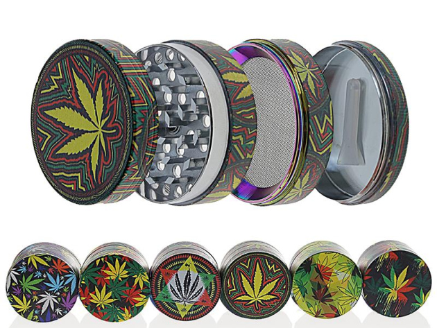 Grinder "Hanf" Metall; 6 versch. Motive; 52 x 35 mm; einzeln