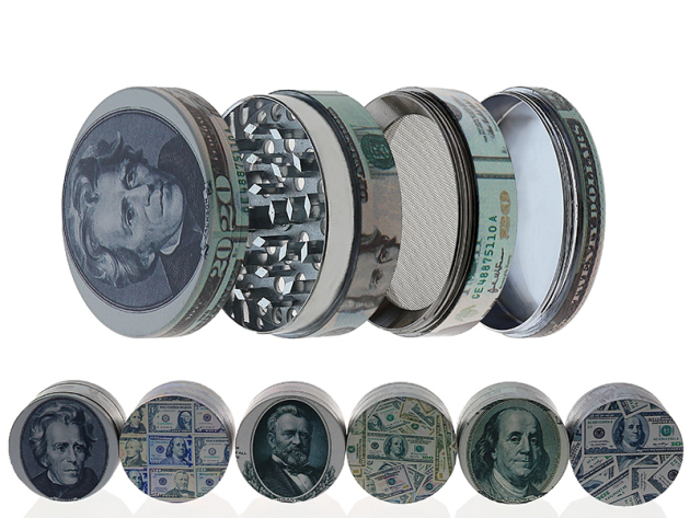 Grinder "Dollarnoten"; Metall; 4-tlg.; 52 x 35 mm; einzeln