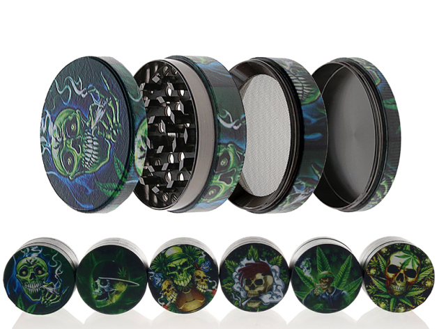 Grinder "Skulls" Metall, 6 versch. Motive; 4-tlg.; 52 x 35 mm; einzeln