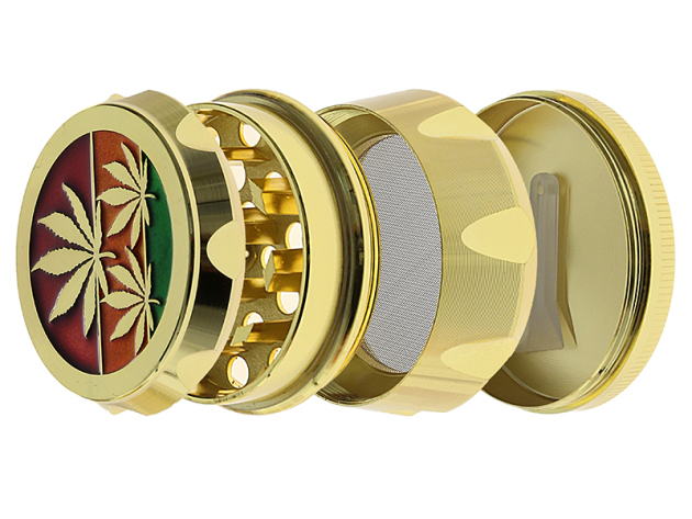 Grinder "Hanfblatt Gold" Metall, 4-tlg.; 55 x 41 mm