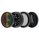 Grinder "Hanfblätter" Metall; 4-tlg.; schwarz mit farbigem Deckel; 52 x 35 mm