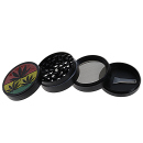 Grinder "Hanfblätter" Metall; 4-tlg.; schwarz mit farbigem Deckel; 52 x 35 mm