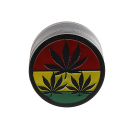 Grinder "Hanfblätter" Metall; 4-tlg.; schwarz mit farbigem Deckel; 52 x 35 mm