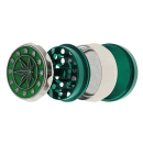 Grinder "Hanfblatt" Metall, Silber mit Rot/Blau/Schwarz/Grün; 4-tlg.; 44 x 34 mm, einzeln