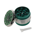 Grinder "Hanfblatt" Metall, Silber mit Rot/Blau/Schwarz/Grün; 4-tlg.; 44 x 34 mm, einzeln