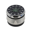 Grinder "Hanfblatt" Metall, Silber mit Rot/Blau/Schwarz/Grün; 4-tlg.; 44 x 34 mm, einzeln