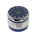 Grinder "Hanfblatt" Metall, Silber mit Rot/Blau/Schwarz/Grün; 4-tlg.; 44 x 34 mm, einzeln