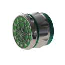 Grinder "Hanfblatt" Metall, Silber mit Rot/Blau/Schwarz/Grün; 4-tlg.; 44 x 34 mm, einzeln