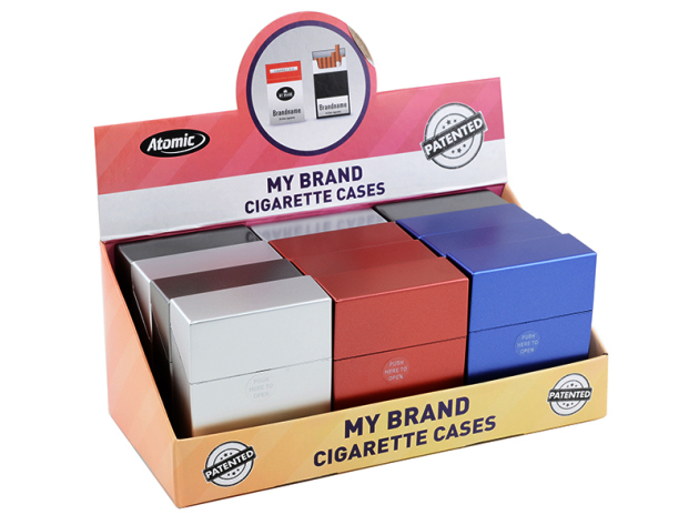 Zigarettenboxen "Metallic" mit Sichtfenster,  für 25 Zig., 12er Display